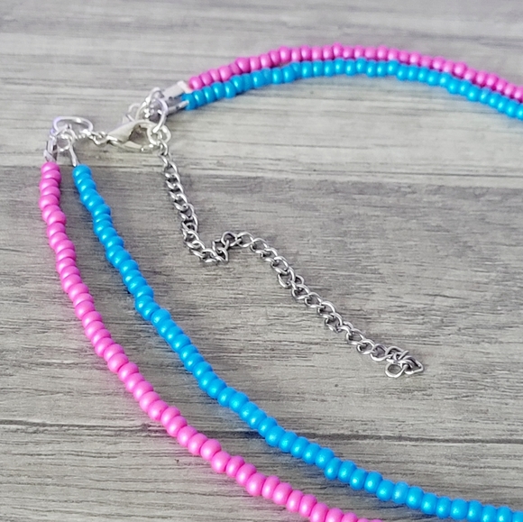 Adjustable 2 strand seed bead & quartz beaded choker necklace, 13" - 17" - Picture 5 of 8